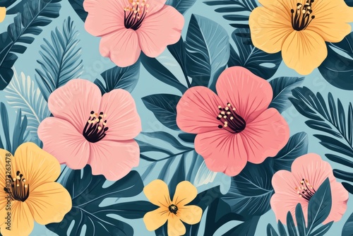 A colorful background with flowers and leaves