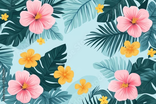 A colorful background with flowers and leaves