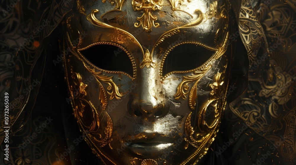 Golden Venetian Carnival Mask Close-Up Golden Venetian Carnival Mask Close-Up