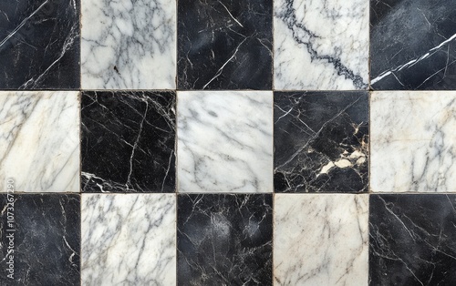 A black and white checkered floor with a dark background