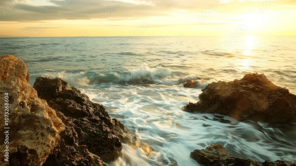 Golden Sunset Over Ocean Waves Golden Sunset Over Ocean Waves