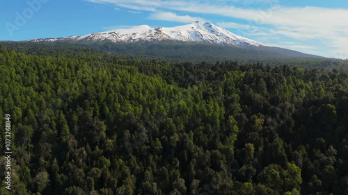 Aerial shot of Mocho Choshuenco Volcanoes near Huilo Huilo in Neltume photo