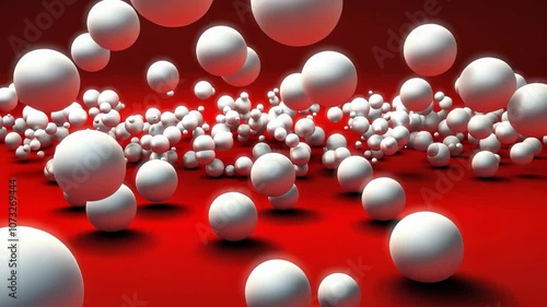 white spheres floating away form a red ground