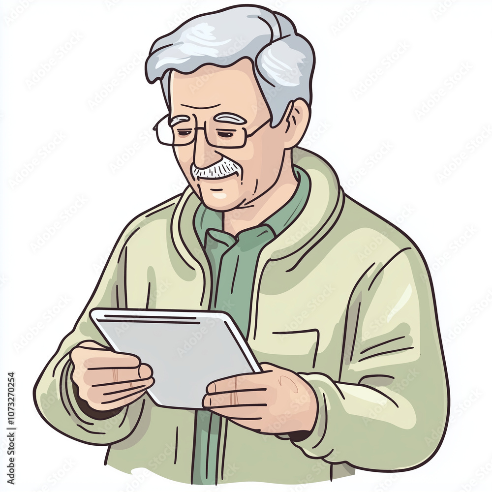 Senior man using phone happily Senior man using phone happily