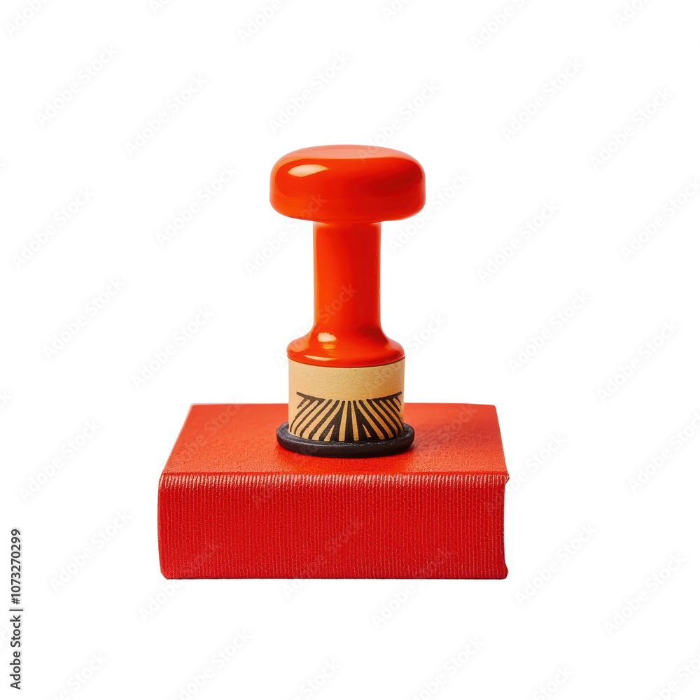 Red rubber stamp on a base, isolated on a white background. Red rubber stamp on a base, isolated on a white background.