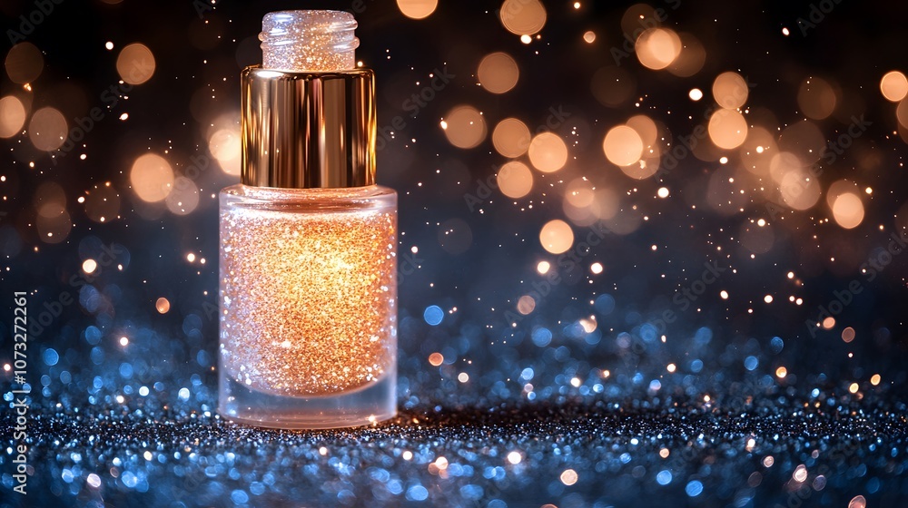 Sparkling Glitter Bottle with Bokeh Background Sparkling Glitter Bottle with Bokeh Background