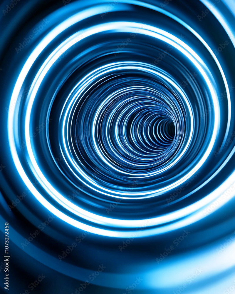 A tunnel of concentric blue circles creates a hypnotic, futuristic effect. Concept of abstract design, virtual reality, endless journey, technological portal. A tunnel of concentric blue circles creates a hypnotic, futuristic effect. Concept of abstract design, virtual reality, endless journey, technological portal.