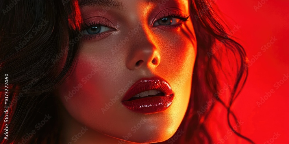 Stylish Female Portrait with Red Light Effect Stylish Female Portrait with Red Light Effect