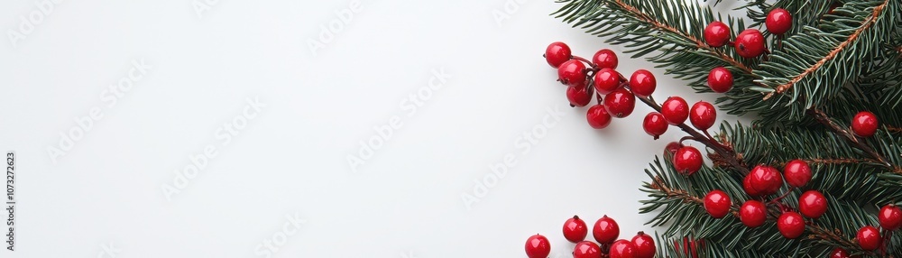 A close-up of festive greenery with bright red berries, creating a cheerful holiday atmosphere on a light background. A close-up of festive greenery with bright red berries, creating a cheerful holiday atmosphere on a light background.