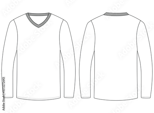 V Neck longs sleeve T shirt mockup vector illustration template design	
