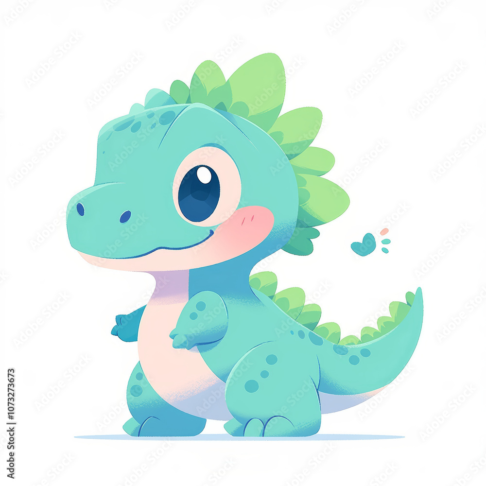 Obraz premium Cute Cartoon Dinosaur with Blue and Green Features and Playful Expression