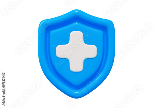 3d blue medical health protection shield with white cross. Stock vector illustration on isolated background.
