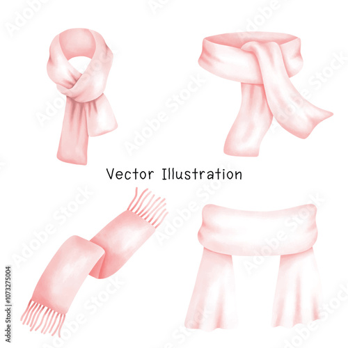 Pink scarf on isolated white background, watercolor illustration.