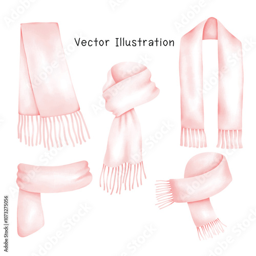 Pink scarf on isolated white background, watercolor illustration.