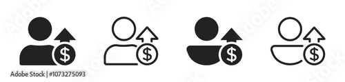 Salary increase vector icon designs set. Employee salary increase vector icons. Salary increase icon
