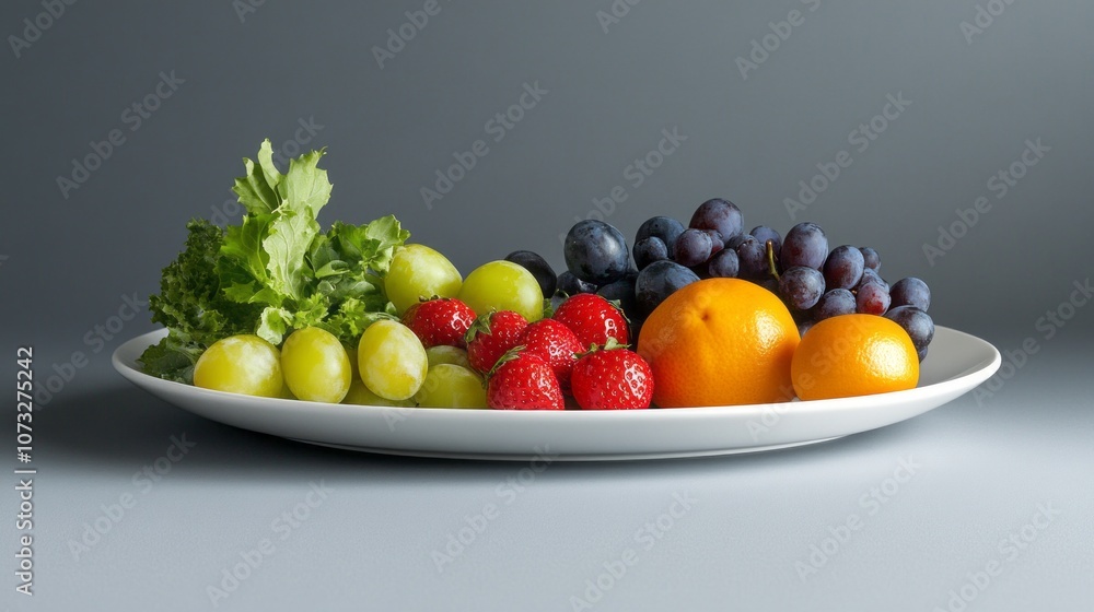 A white plate with a variety of fruits and vegetables on it
