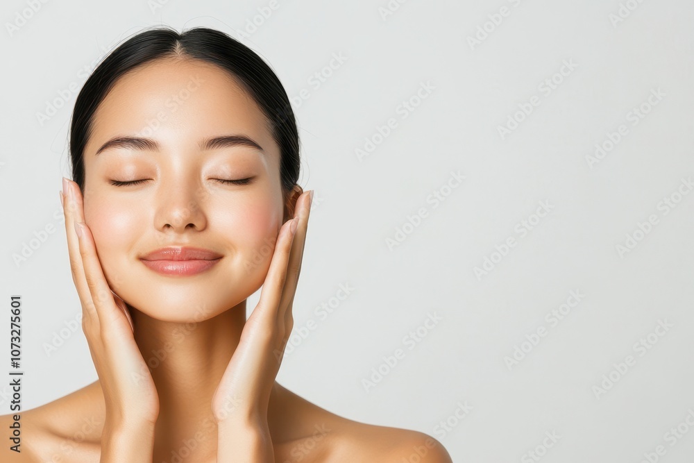 portrait cute asian woman with clean skin, no makeup, skin care concept, minimalism, light background portrait cute asian woman with clean skin, no makeup, skin care concept, minimalism, light background