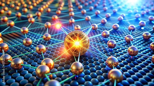 A microscopic view of atomic-scale energy harvesting, where individual atoms capture and convert light energy into usable power photo