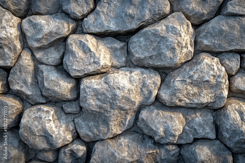 A wall made of large rocks with a sun shining on it