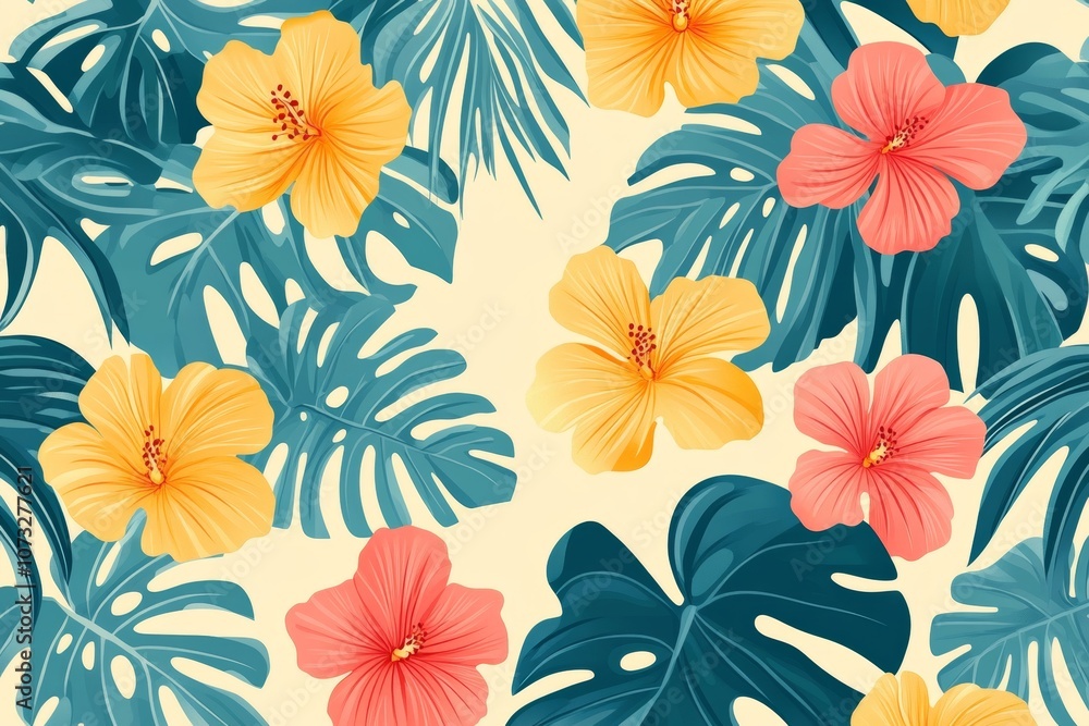 A blue and white floral pattern with yellow flowers A blue and white floral pattern with yellow flowers