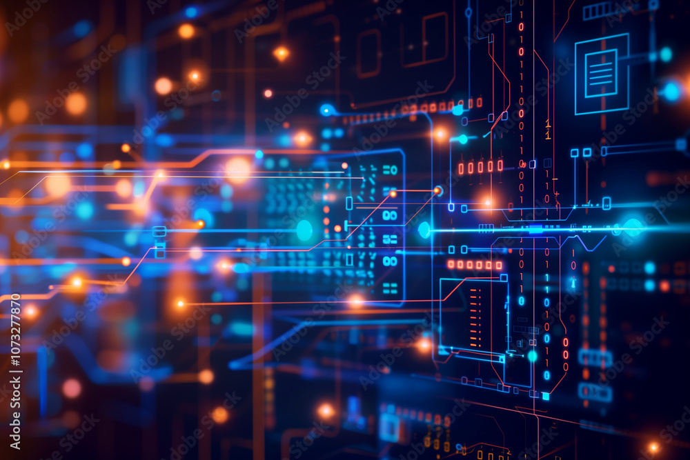 Circuit board-inspired background with dynamic neon lines and pulsating data points, creating a vibrant tech-inspired atmosphere. Circuit board-inspired background with dynamic neon lines and pulsating data points, creating a vibrant tech-inspired atmosphere.
