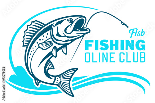 Creative vector template of fishing club logo or fishing online shop. Icon of fish with place for text
