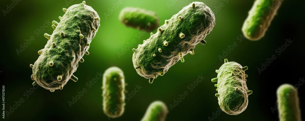 Fototapeta premium Microorganisms in vibrant green colors, showcasing their unique structures