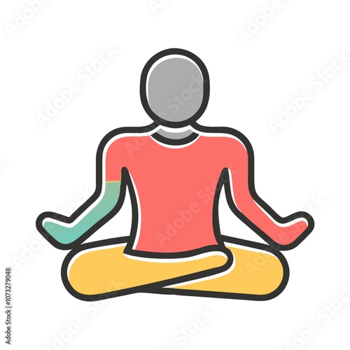 Person meditating in lotus position in flat design style