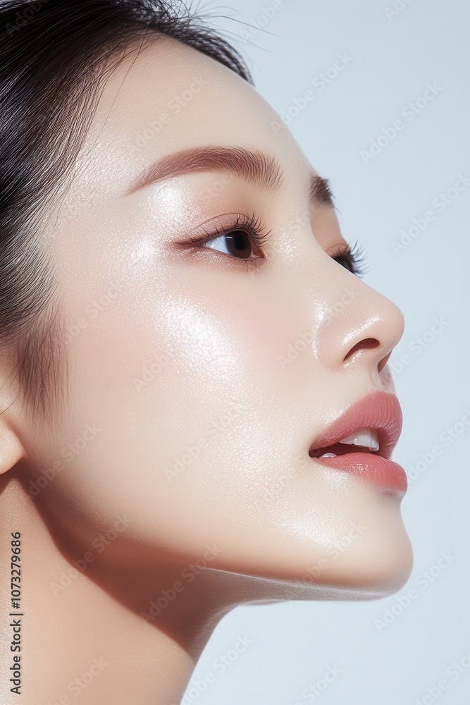 portrait cute asian woman with clean skin, no makeup, skin care concept, minimalism, light background portrait cute asian woman with clean skin, no makeup, skin care concept, minimalism, light background