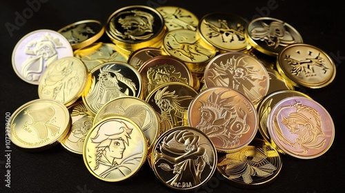 A Pile of Gold Coin - a shiny and alluring visual. The pile of gold coins creates a luxurious and eye-catching look. It gives the impression of great wealth and prosperity, making it a wonderful choic photo