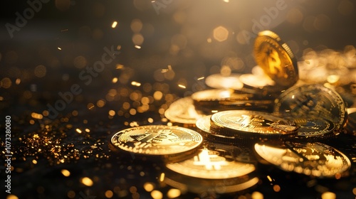 A Pile of Gold Coin - a shiny and alluring visual. The pile of gold coins creates a luxurious and eye-catching look. It gives the impression of great wealth and prosperity, making it a wonderful choic photo