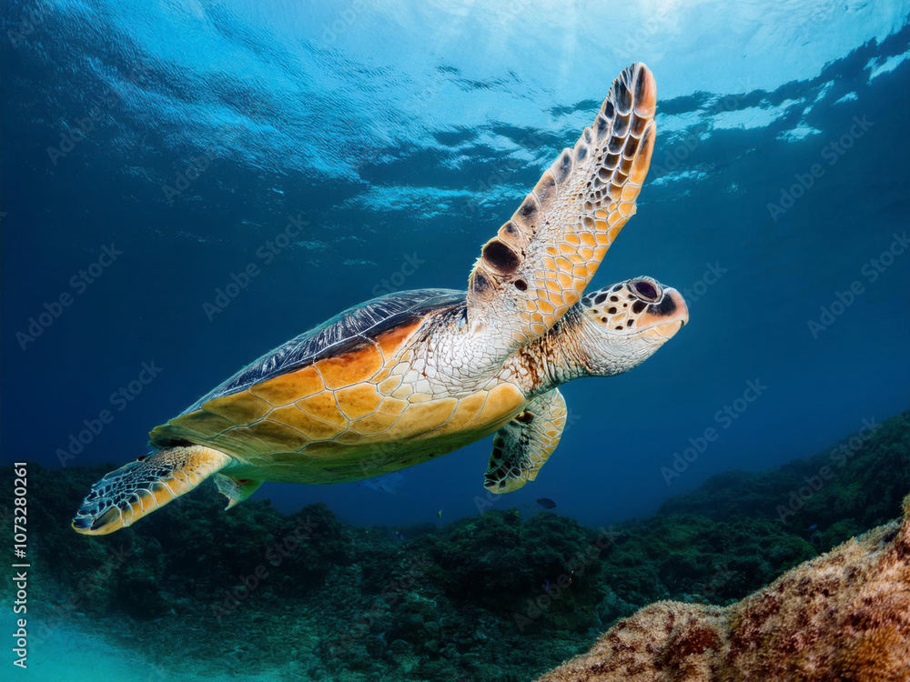 Obraz premium green turtle swimming in water