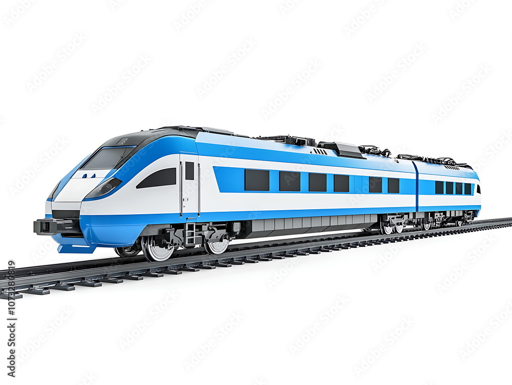 High speed train in a blue and white color High speed train in a blue and white color