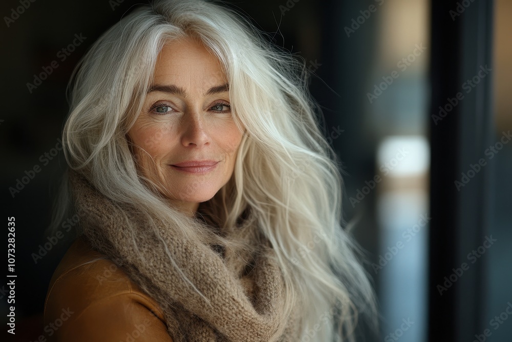 A portrait of a woman with gray hair. This photo is perfect for showcasing beauty and aging gracefully. A portrait of a woman with gray hair. This photo is perfect for showcasing beauty and aging gracefully.