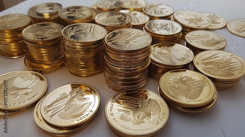 A Pile of Gold Coin - a shiny and alluring visual. The pile of gold coins creates a luxurious and eye-catching look. It gives the impression of great wealth and prosperity, making it a wonderful choic photo