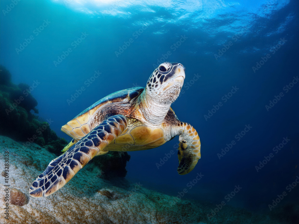 Fototapeta premium green turtle swimming in water