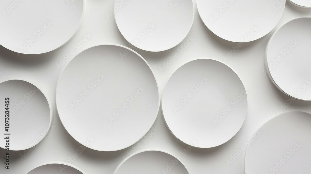 Subtle floating circle shapes with shadows on a clean white background, modern and abstract Subtle floating circle shapes with shadows on a clean white background, modern and abstract
