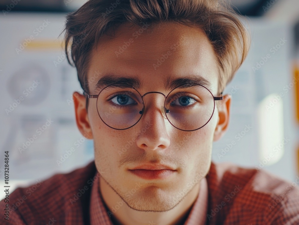 Contemplative Youth with Wire-Framed Glasses Contemplative Youth with Wire-Framed Glasses