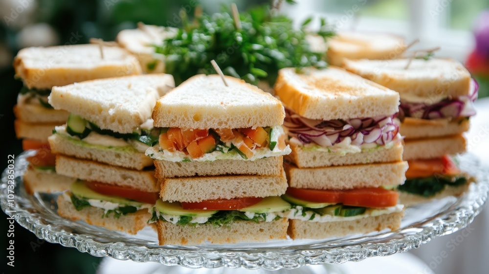 Freshly Made Sandwich Platter with Colorful Ingredients and Green Garnish Perfect for Events and Gatherings in a Stylish Setting Freshly Made Sandwich Platter with Colorful Ingredients and Green Garnish Perfect for Events and Gatherings in a Stylish Setting