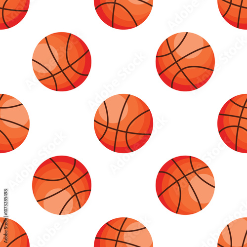 Seamless pattern featuring realistic basketball balls, creating a visually appealing geometric design on a white background, perfect for sports themed projects