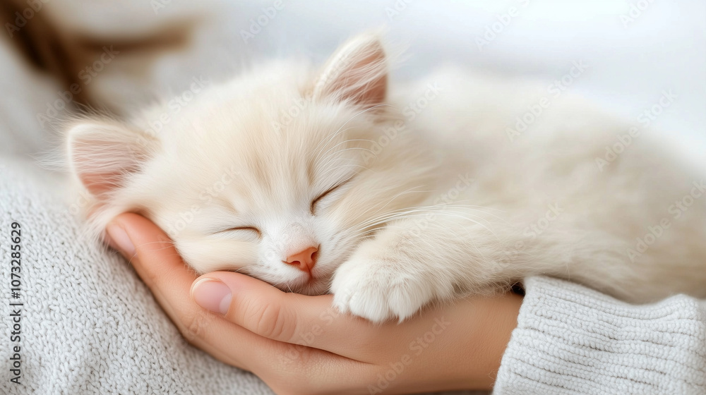 Cute Fluffy Pet Cuddled in Hands with Cozy Natural Lighting Cute Fluffy Pet Cuddled in Hands with Cozy Natural Lighting
