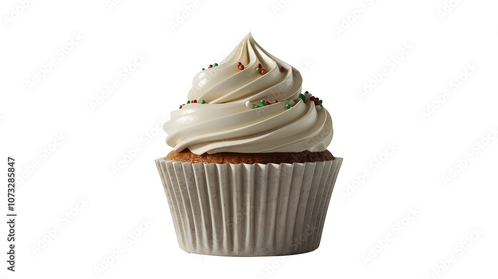 A festive Christmas-themed cupcake with a rich, creamy vanilla frosting. A festive Christmas-themed cupcake with a rich, creamy vanilla frosting.