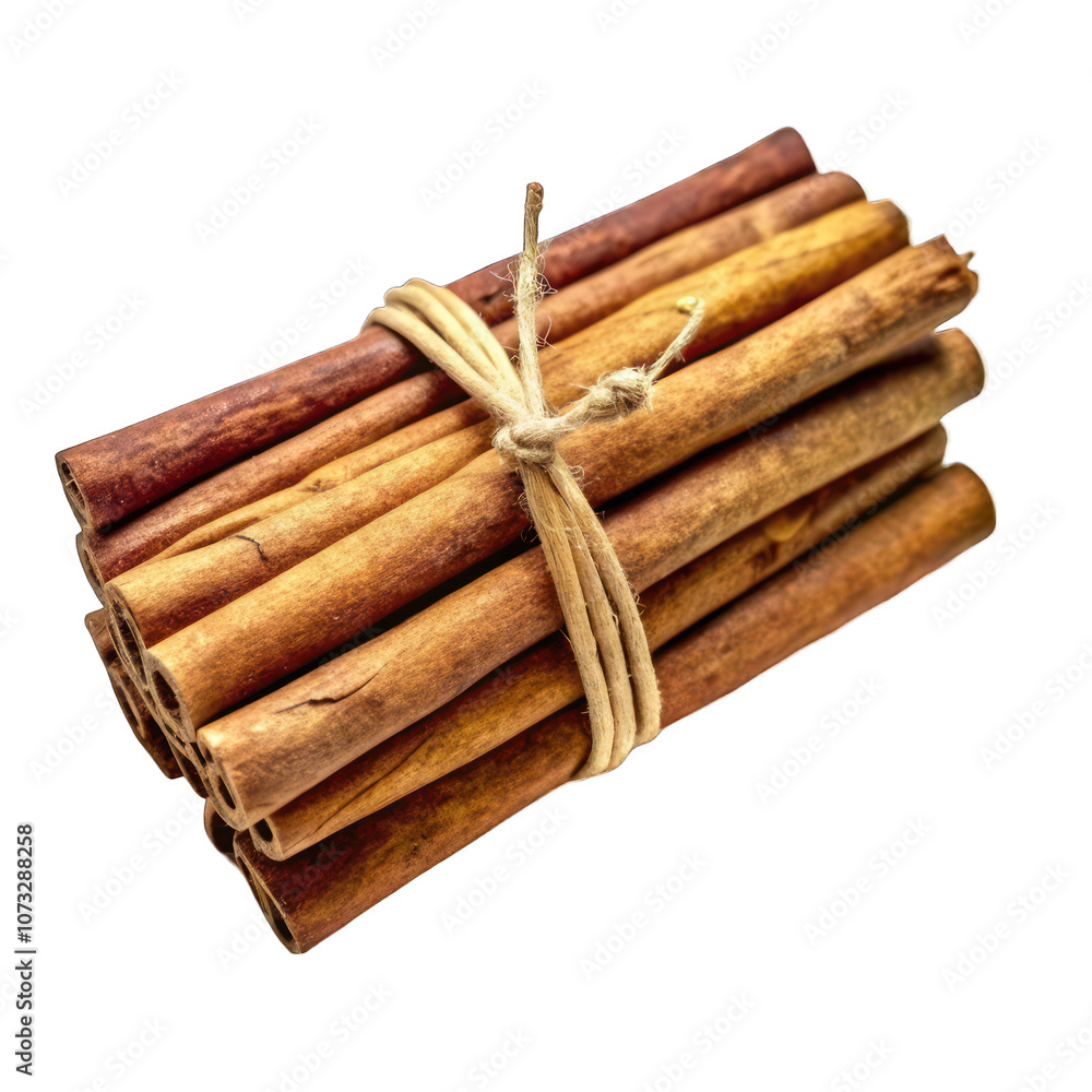 A bundle of cinnamon sticks tied on transparent background A bundle of cinnamon sticks tied on transparent background