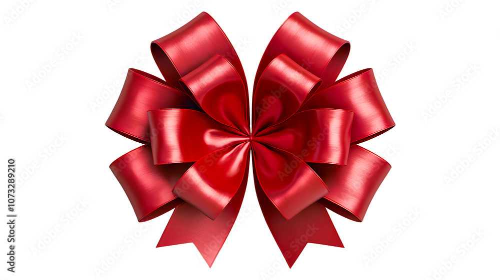 A large, decorative bow made of vibrant, deep red satin ribbon. The entire bow should be fully visible. PNG background. A large, decorative bow made of vibrant, deep red satin ribbon. The entire bow should be fully visible. PNG background.