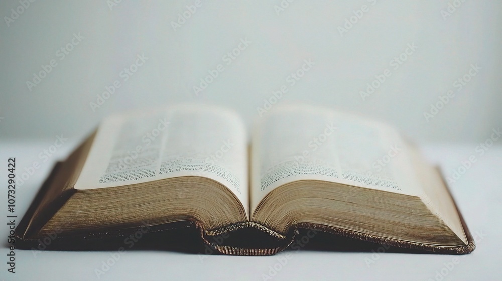 Obraz premium Close-up of an Open Book with Turning Pages Isolated on a Light Background, Ideal for Illustrating Reading or Study Concepts in Creative Projects