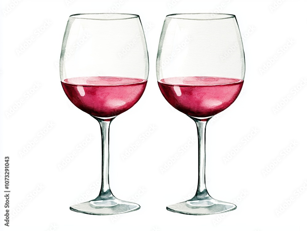 Two elegant wine glasses filled with red wine, showcasing a classic and sophisticated ambiance suitable for any celebration. Two elegant wine glasses filled with red wine, showcasing a classic and sophisticated ambiance suitable for any celebration.