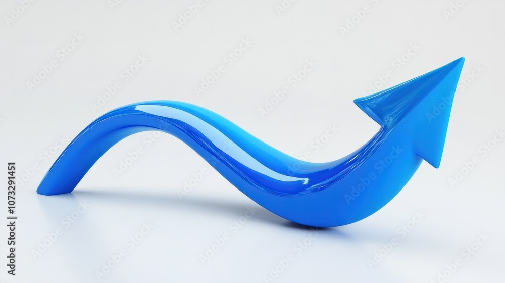 Blue arrow in a curved shape, isolated on white, showing a turn