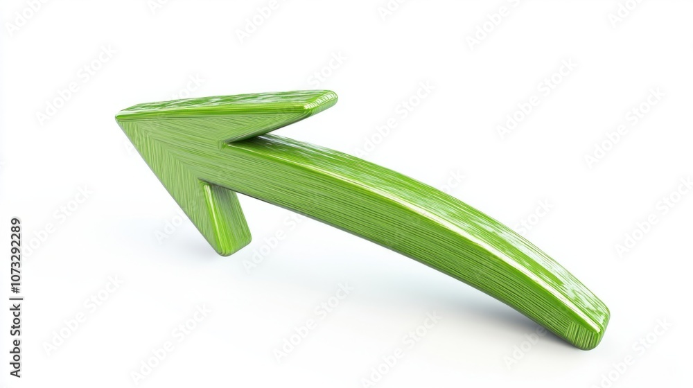 Curved arrow in green, isolated on white, showing direction change or rotation Curved arrow in green, isolated on white, showing direction change or rotation