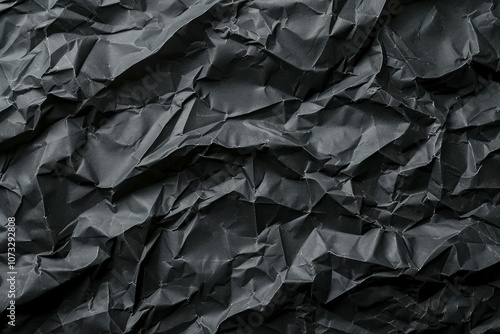 Photo of Crumpled sheet of black paper. Background texture for backdrops or mapping