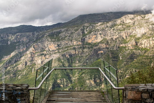 The Accursed Mountains in Albania, viewpoint with glass terrace, Prokletije, Albanian Alps, Leqet e Hotit, SH20
